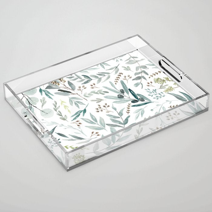 Botanical Eucalyptus Leaves Pattern Acrylic Tray Gallery Image 1