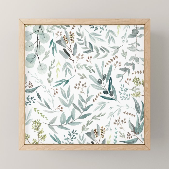 Botanical Eucalyptus Leaves Pattern Mini Art Print Gallery Image 1