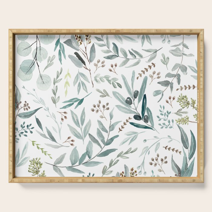 Botanical Eucalyptus Leaves Pattern Serving Tray Gallery Image 1