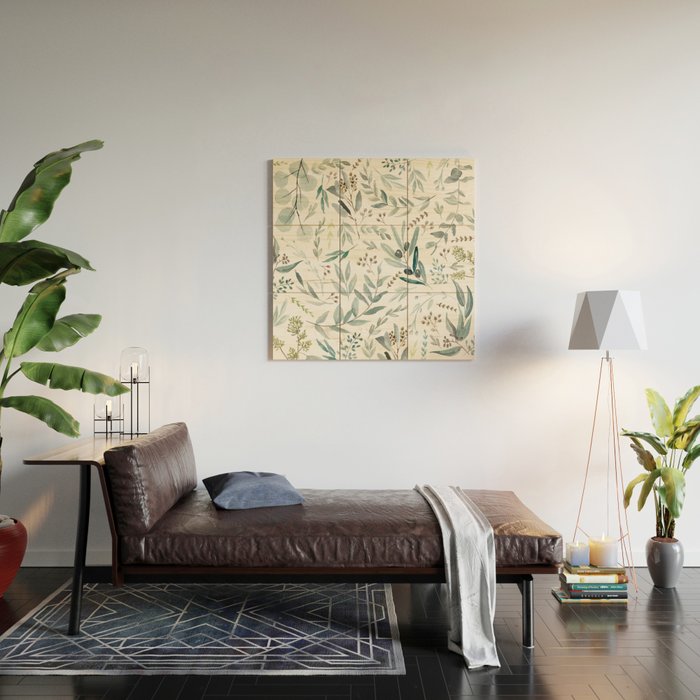 Botanical Eucalyptus Leaves Pattern Wood Wall Art Gallery Image 2