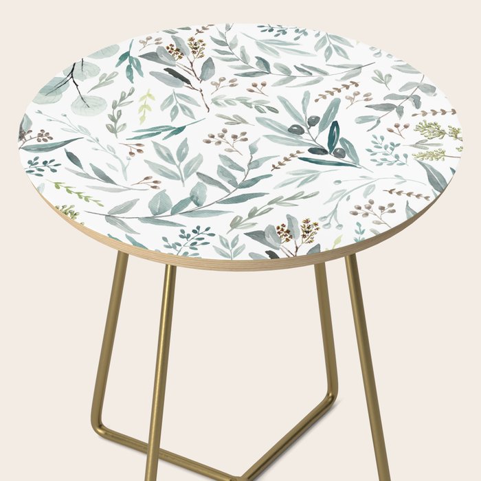 Botanical Eucalyptus Leaves Pattern Side Table Gallery Image 2