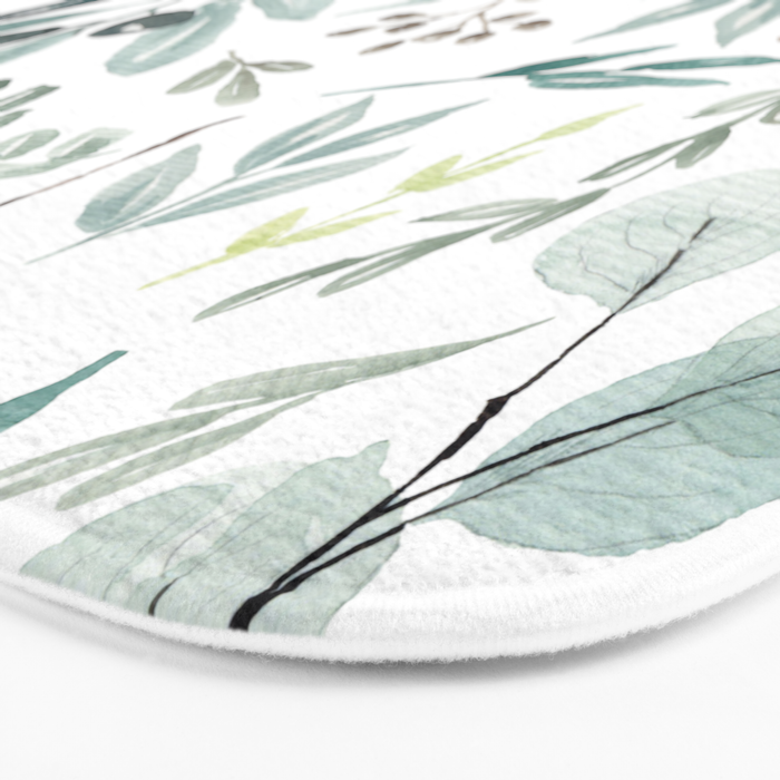 Botanical Eucalyptus Leaves Pattern Bath Mat Gallery Image 3