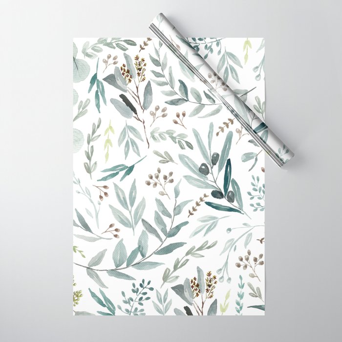 Botanical Eucalyptus Leaves Pattern Wrapping Paper Gallery Image 1