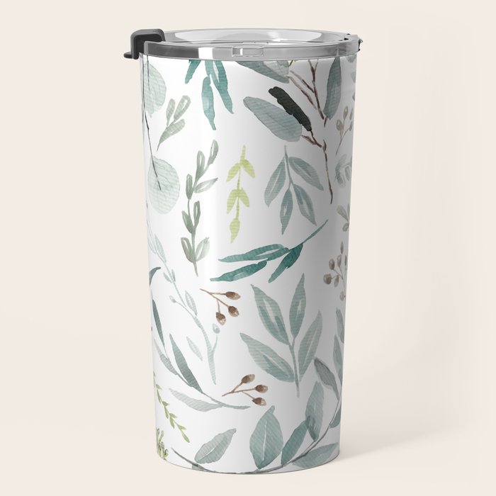 Botanical Eucalyptus Leaves Pattern Travel Mug Gallery Image 3