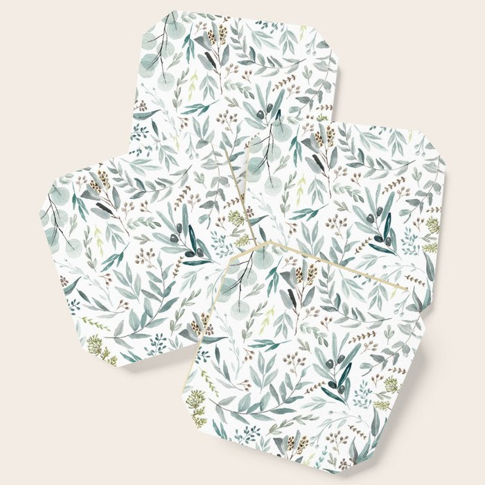 Botanical Eucalyptus Leaves Pattern Coaster Gallery Image 1