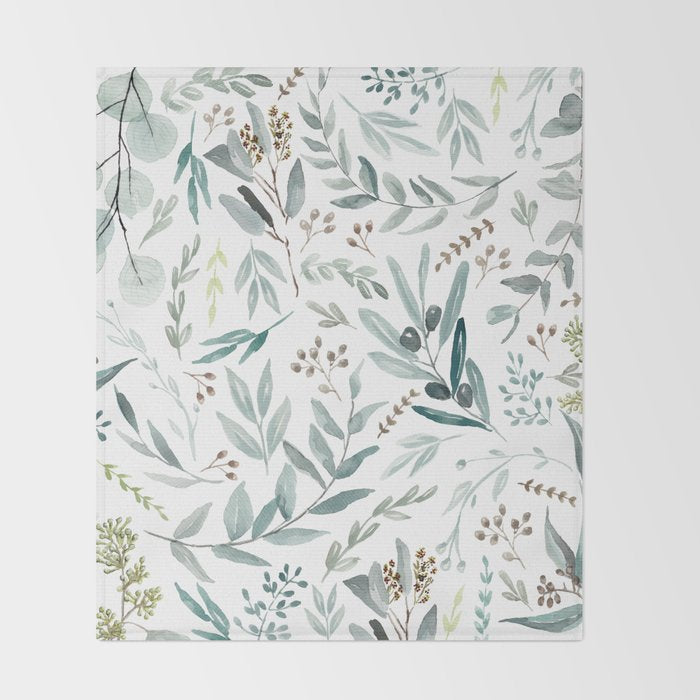Botanical Eucalyptus Leaves Pattern Throw Blanket Gallery Image 2