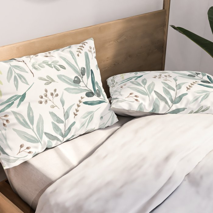 Botanical Eucalyptus Leaves Pattern Pillow Sham Gallery Image 2