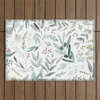 Botanical Eucalyptus Leaves Pattern Outdoor Rug Gallery Image 1
