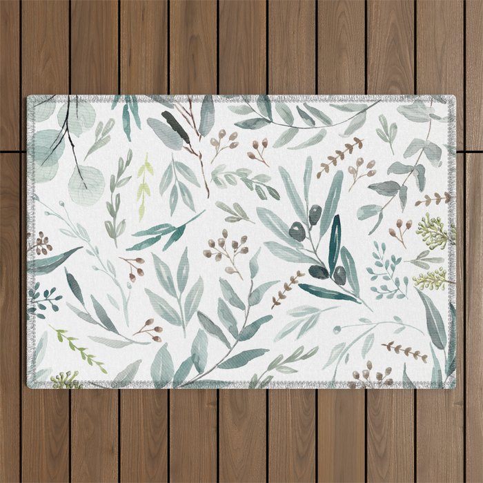 Botanical Eucalyptus Leaves Pattern Outdoor Rug Gallery Image 1