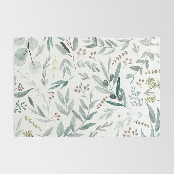 Botanical Eucalyptus Leaves Pattern Rug Gallery Image 2