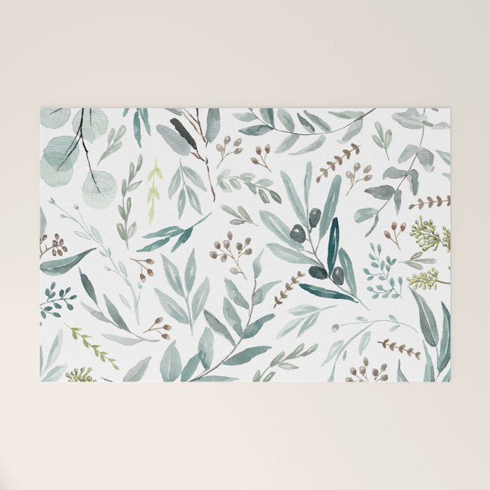 Botanical Eucalyptus Leaves Pattern Welcome Mat Gallery Image 1