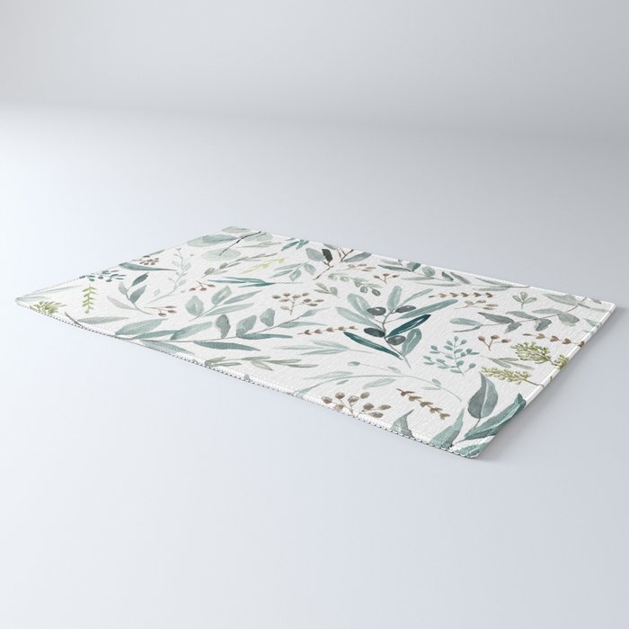 Botanical Eucalyptus Leaves Pattern Rug Gallery Image 3