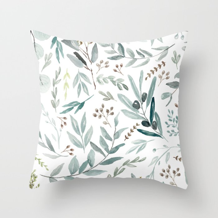 Botanical Eucalyptus Leaves Pattern Throw Pillow Gallery Image 1