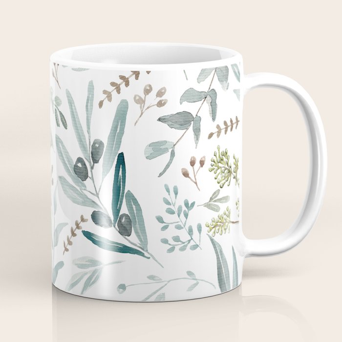Botanical Eucalyptus Leaves Pattern Coffee Mug Gallery Image 1