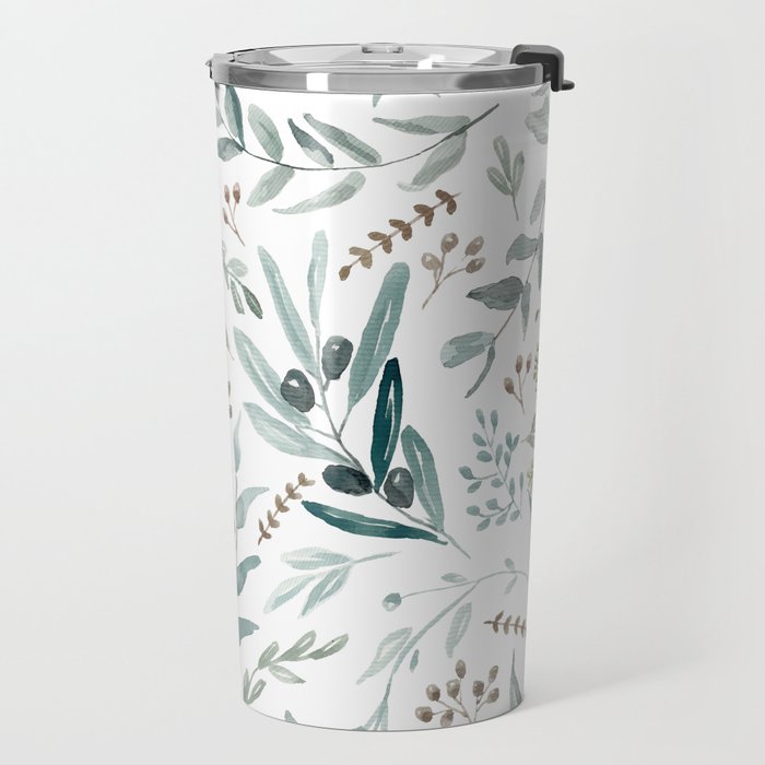 Botanical Eucalyptus Leaves Pattern Travel Mug Gallery Image 2