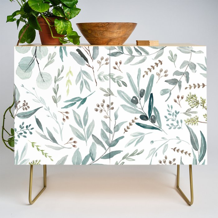 Botanical Eucalyptus Leaves Pattern Credenza Gallery Image 1