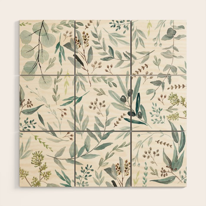 Botanical Eucalyptus Leaves Pattern Wood Wall Art Gallery Image 1