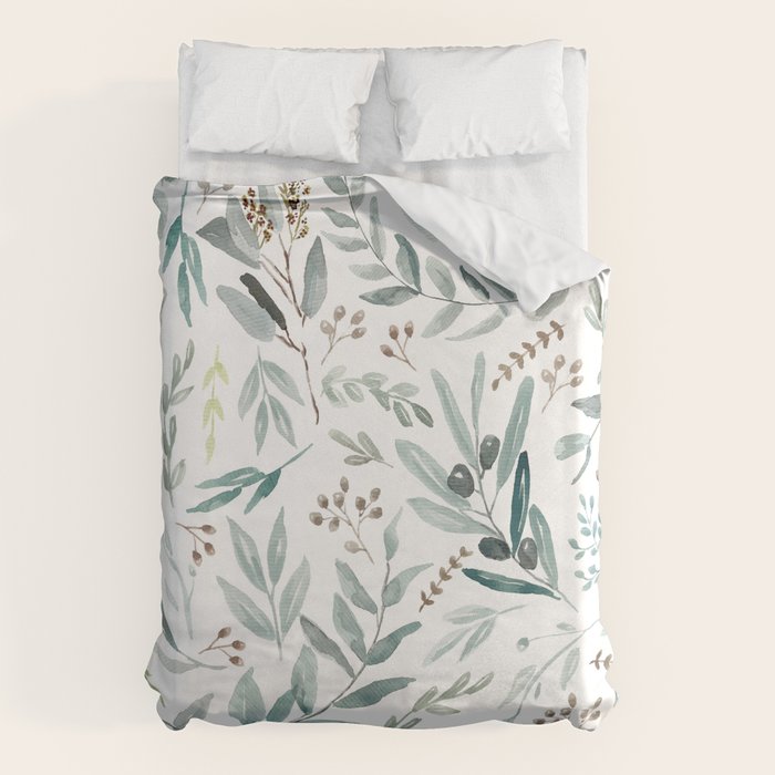 Botanical Eucalyptus Leaves Pattern Duvet Cover Gallery Image 1