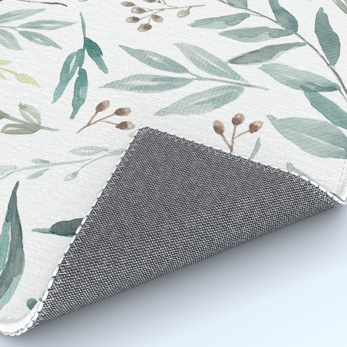 Botanical Eucalyptus Leaves Pattern Rug Gallery Image 4