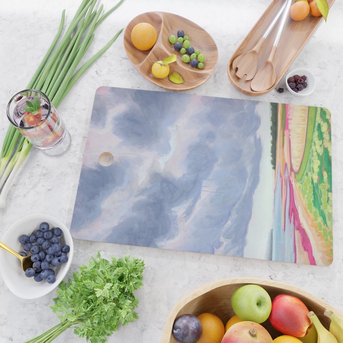 Vertical landscape art with clouds Cutting Board Gallery Image 2