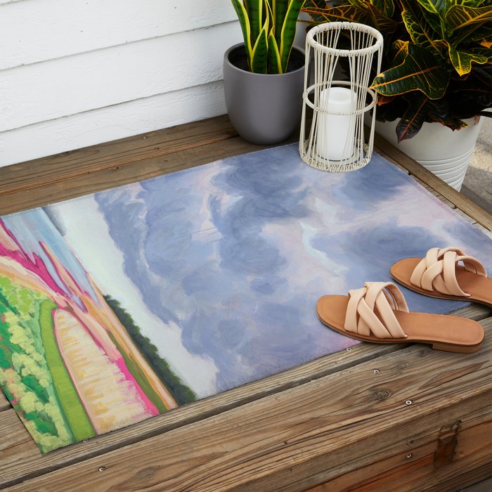 Vertical landscape art with clouds Outdoor Rug Gallery Image 2