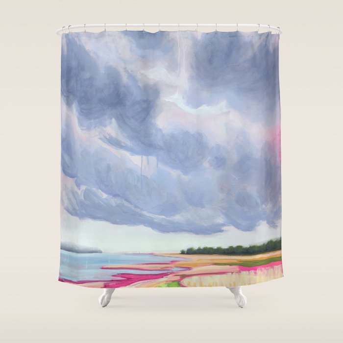 Vertical landscape art with clouds Shower Curtain Gallery Image 1