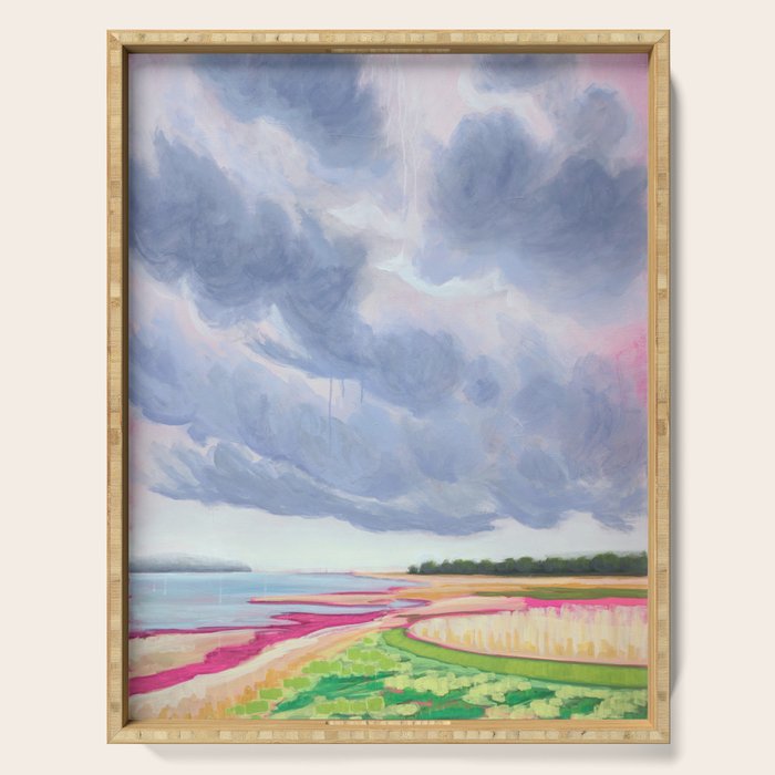 Vertical landscape art with clouds Serving Tray Gallery Image 1