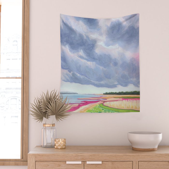 Vertical landscape art with clouds Wall Tapestry Gallery Image 2