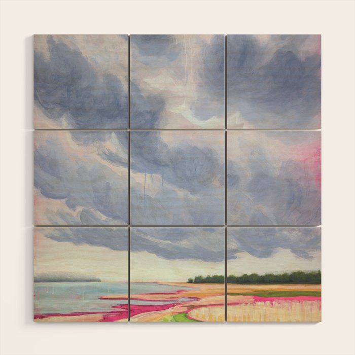 Vertical landscape art with clouds Wood Wall Art Gallery Image 1