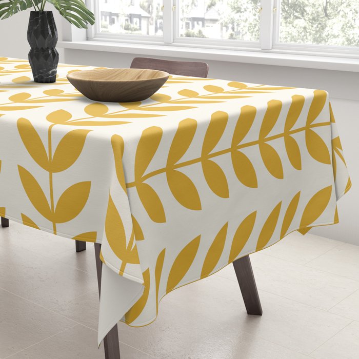Scandinavian Mid Century Pattern Yellow Tablecloth Gallery Image 3