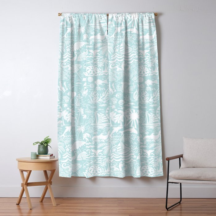 Coastal Daydream hand-drawn ocean collage pattern in mint Window Curtain Gallery Image 5