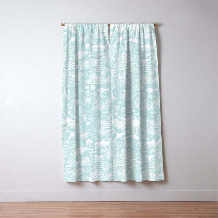 Coastal Daydream hand-drawn ocean collage pattern in mint Window Curtain Gallery Image 3