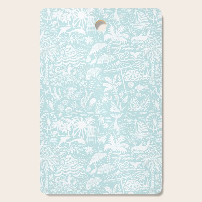 Coastal Daydream hand-drawn ocean collage pattern in mint Cutting Board Gallery Image 1
