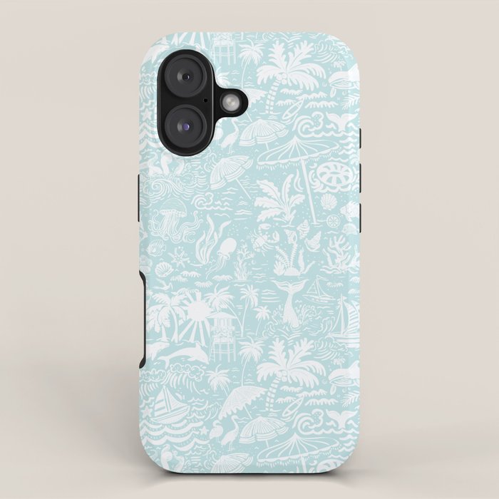 Coastal Daydream hand-drawn ocean collage pattern in mint iPhone Case Gallery Image 1