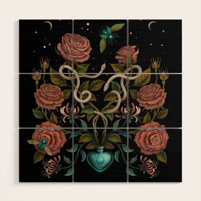 Rose and Honeysuckle Wood Wall Art Gallery Image 1