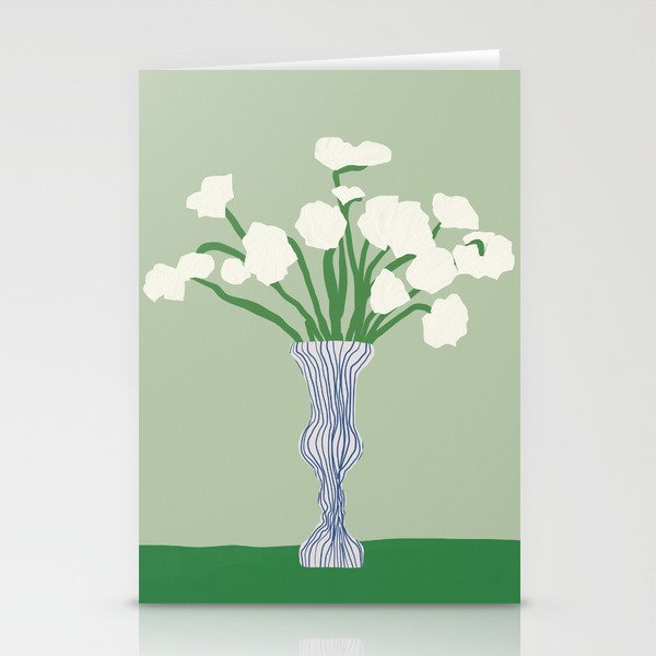 Green background porcelain white flowers Stationery Card Gallery Image 2
