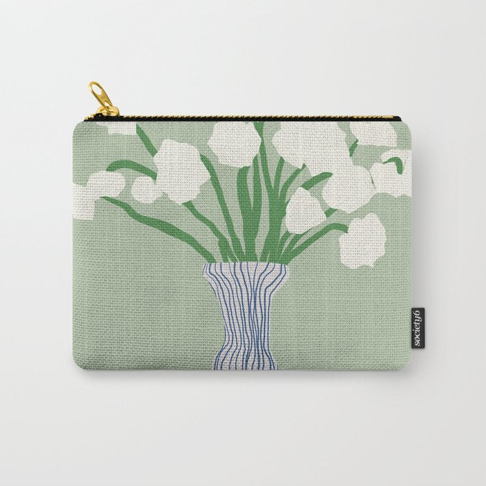 Green background porcelain white flowers Carry All Pouch Gallery Image 1
