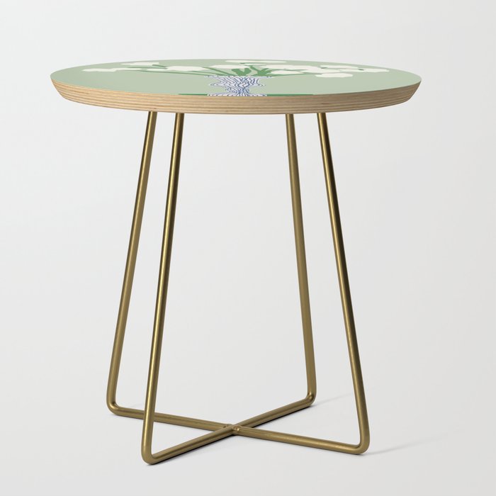 Green background porcelain white flowers Side Table Gallery Image 1