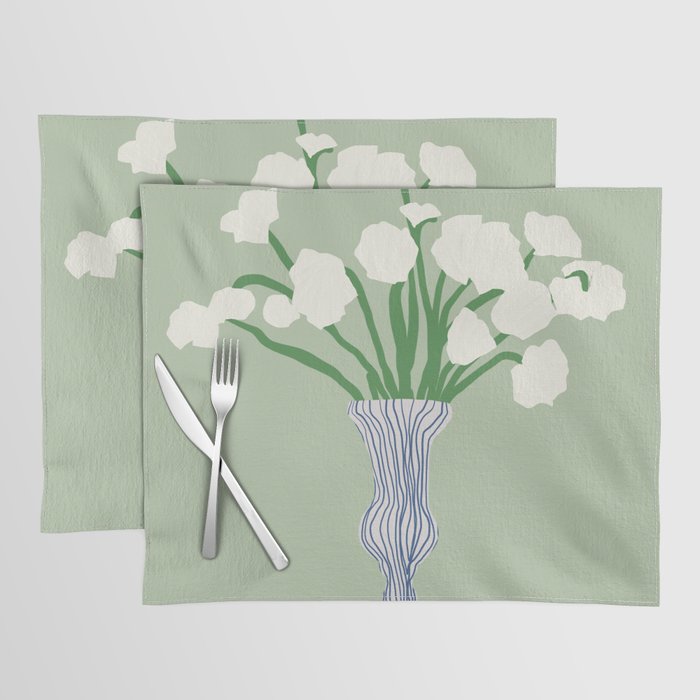 Green background porcelain white flowers Placemat Gallery Image 1