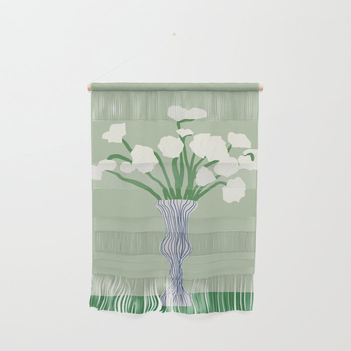 Green background porcelain white flowers Wall Hanging Gallery Image 1
