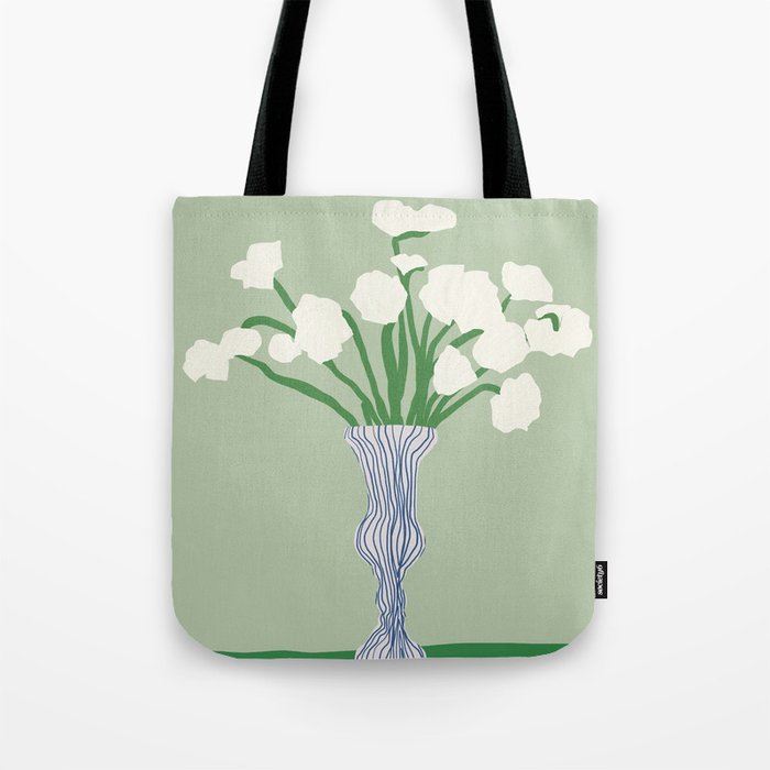 Green background porcelain white flowers Tote Bag Gallery Image 1