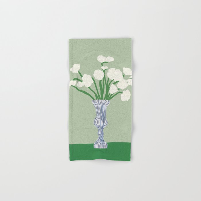 Green background porcelain white flowers Bath Towel Gallery Image 1