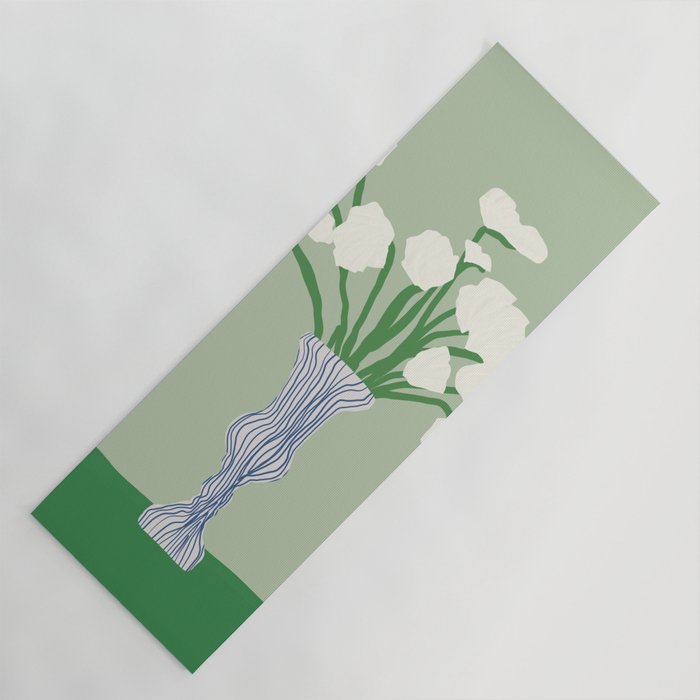 Green background porcelain white flowers Yoga Mat