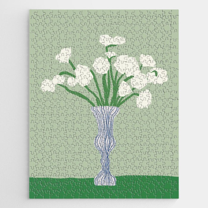Green background porcelain white flowers Jigsaw Puzzle Gallery Image 1
