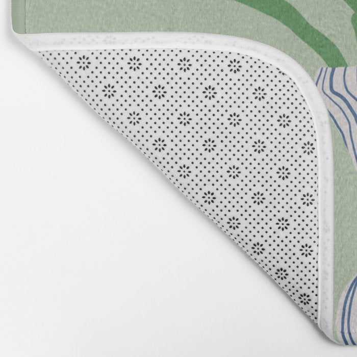 Green background porcelain white flowers Bath Mat Gallery Image 2