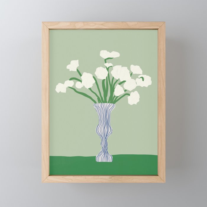 Green background porcelain white flowers Mini Art Print Gallery Image 1