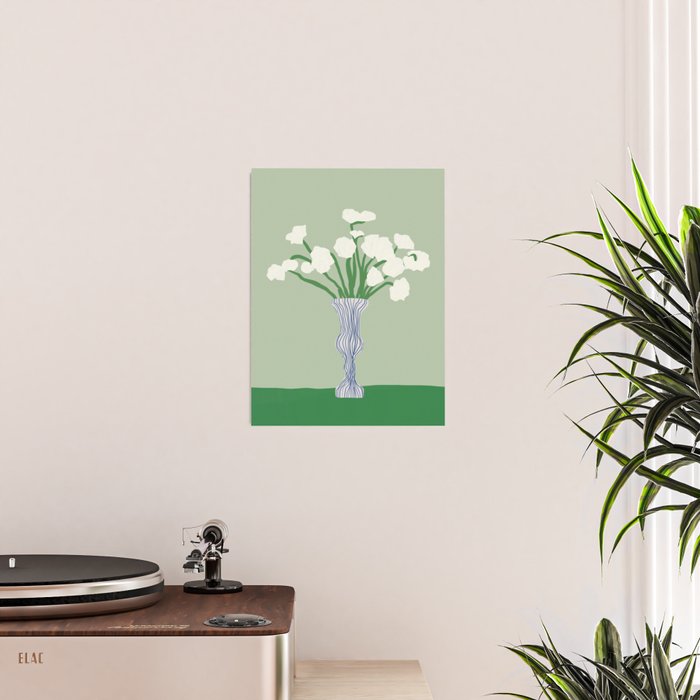 Green background porcelain white flowers Poster Gallery Image 2