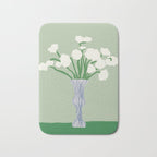 Green background porcelain white flowers Bath Mat Gallery Image 1