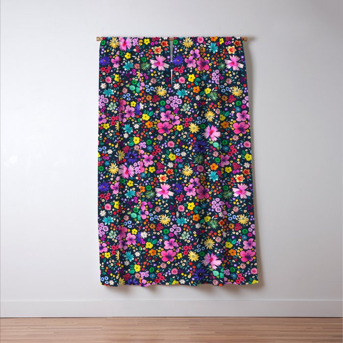 Millefleurs Spring Little Flowers Folky Navy Window Curtain Gallery Image 3