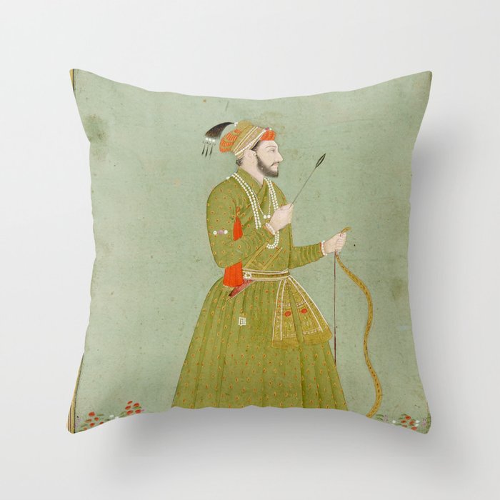 Jahangir's Son Antique Indian Miniature Painted Illustration Throw Pillow Gallery Image 1